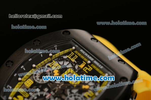 Richard Mille Felipe Massa Flyback Chrono Swiss Valjoux 7750 Automatic PVD Case with Yellow Markers Skeleton Dial and Yellow Rubber Strap - Click Image to Close